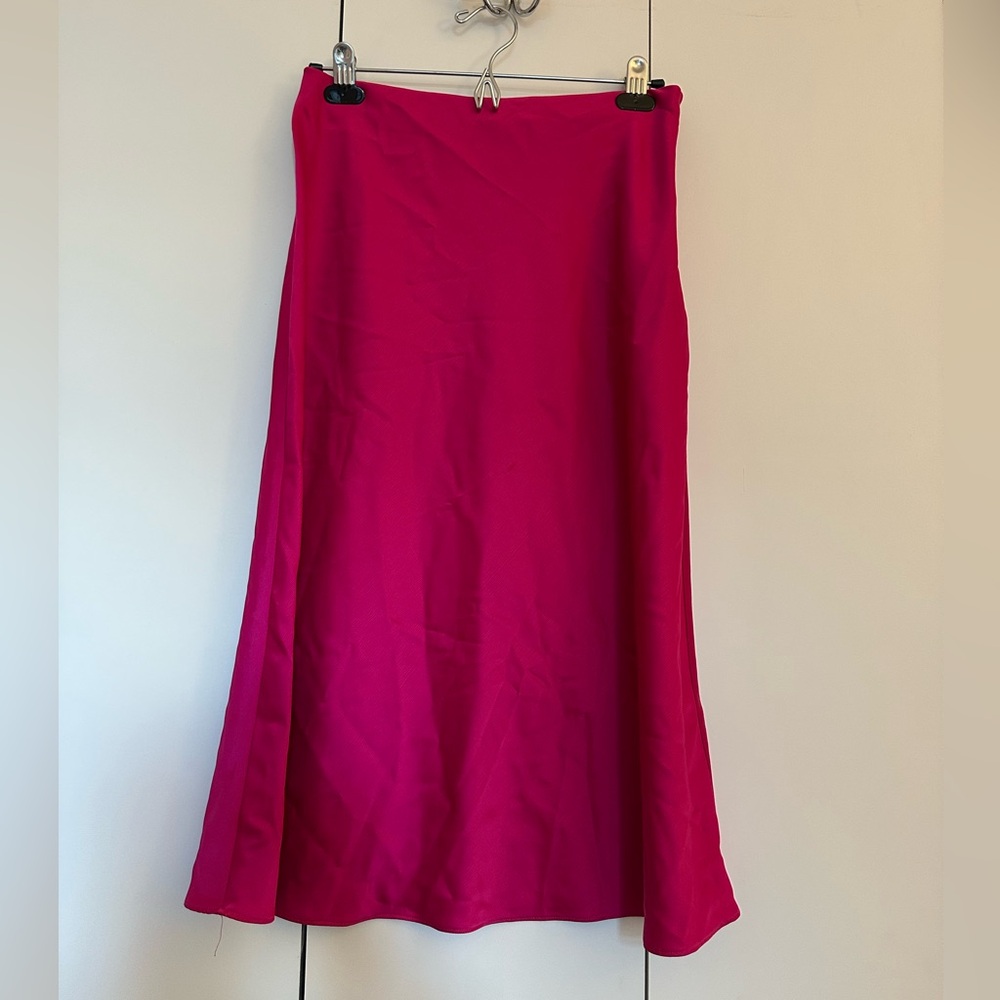 Hot pink satin midi skirt